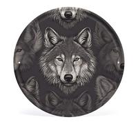 Circular Metal Wall Art Iron Wall Hanging - Wolf Head Pattern Vintage Industrial Tin Sign with Pre-Drilled Holes, Retro Round Metal Art for Bar, Home, Kitchen, Cafe Decor (12 Inch)