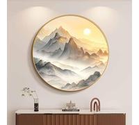 Circular Mountains Wall Sculptures Painting, Landscape Wall Art Decor, Traditional Chinese Landscape Wall Hanging Mural for Living Room Bedroom Office Entrance(A,80 * 80CM)