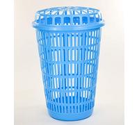 Circular Plastic Laundry Linen Basket Bin Storage Hamper with Lid (Blue)