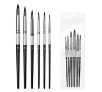 Circular Pointed Brushes Watercolour Brush for Artists a Set of 6 Pieces for Acrylic, Oil Painting, and Watercolor Paintings-Premium Nylon Wool(Black Silver)