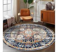 Circular Rug 100Cm Blue Brown Modern Circle Rug Soft and Durable,foldable round rugs,Living Room Non Slip Washable Shaggy Carpet For Home Decor and Room Floor Mat