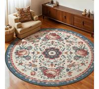 Circular Rug 100Cm Red White Flowers Modern Circle Rug Soft and Durable,foldable round rugs,Living Room Non Slip Washable Shaggy Carpet For Home Decor and Room Floor Mat