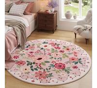 Circular Rugs Floor Mat for Bedroom Living Corner Sofa House Warming New Home Decor,Contemporary Floral Girls Room Decor Modern Multicolour,Pink,ø 160 cm