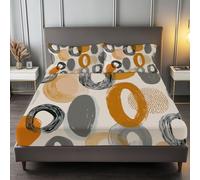 Circular Seamless Pattern Printed Fitted Sheets 3 Pieces, 12 Inch (30 Cm) Deep Soft Microfiber Elastic Fitted Bed Sheets Luxury Washable Print Fitted Cover for Mattress, Orange Gray, Small Doble Size
