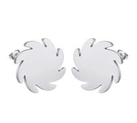 Circular Sonic Blade Stud Earrings for Men Women Stainless Steel Saw Blade Studs Tiny Earrings Jewelry Gift (Silver)