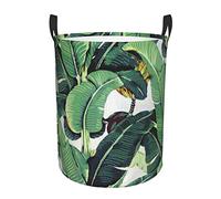 Circular Tropical Banana Palm Leaves Printed Laundry Baskets Clothes Storage Basket With Easy Carry Handles Waterproof Washing Hamper Dirty For Bedroom Bathroom