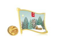 Circular Winter Begins Twenty Four Solar Term Golden Metal Flag Lapel Pin Badge