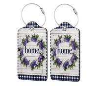 Circular Wreath of Purple White Hyacinth Luggage Tag for Suitcase 2 Pack Leather Luggage Tag with Privacy Flap Name Id Label and Metal Loop for Women Men Travel