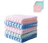 Circulatik Coral Fleece Striped Rag Cleaning Dish Cloth, Circulatik Cleaning Cloths Reusable, Microfiber Cleaning Cloth (5pcs)