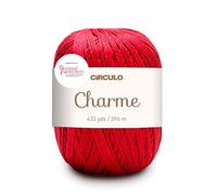 Circulo Charme Cotton Yarn for Crochet and Knitting - 100% Mercerized Brazilian Virgin Cotton (Pack of 1 Ball) - Red Yarn, 3402 - Circulo Red, 5.3 oz, 433 yds - Sport