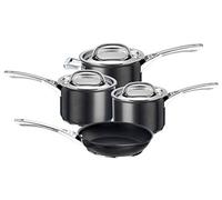 Circulon Infinite Induction Hob Pan Set - 4 Piece Non Stick Saucepan Set and Frying Pan with Stainless Steel Lids & Handles, Premium Dishwasher Safe Cookware, Black
