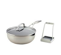 Circulon Infinity Pan with ScratchDefense Nonstick Cookware, Induction Suitable, Dishwasher Safe with Multipurpose Tool Holder and Lid, 9.5 Inch (3.2-Quart), Multipan, Metal Utensil Safe - Platinum