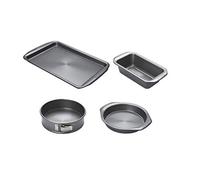 Circulon Momentum Bakeware Set of 4 with Baking Tray, Loaf Tin, Springform Cake Tin & Round Cake Tin - Grey Steel, Dishwasher Safe Baking Set