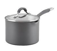 Circulon Radiance Hard-Anodized Nonstick Straining Saucepan, 3-Quart, Gray | Easy straining, 3 qt saucepan with lid, Circulon nonstick cookware, built-in strainer, dishwasher safe