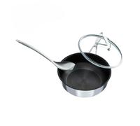 Circulon SteelShield C Series Stainless Steel Deep Frying Pan with Lid 24cm / 3.3L - Induction Saute Pan with Lid & Metal Spoon - Hybrid Non Stick, Metal Utensil Safe & Dishwasher Safe Cookware