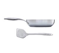Circulon SteelShield Stainless Steel Frying Pan 24cm with Slotted Turner - Induction Frying Pan with Hybrid Non Stick, Metal Utensil Safe, Oven & Dishwasher Safe Cookware
