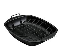 Circulon Ultimum Roasting Tin with Rack - Roasting Trays for Oven Non Stick, Freezer and Dishwasher Safe Carbon Steel Bakeware, Black, 39.4 x 30.7 x 6.5cm