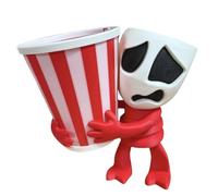 Circus 3D Printed Figures Circus Merch Cartoon Mask Figure Popcorn Bucket Holder, Cute Red & White Striped Snack Container, Reusable Popcorn Tub with Stand for Movie Nights Parties A01