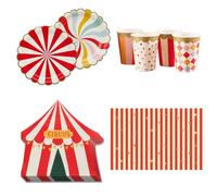 Circus 8 Person Value Party Pack - Tableware Set with Plates, Cups, Napkins & Paper Tablecover