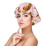 Circus Animal Cute Tigers On The Pink Background,Adult's Satin Sleeping Cap - Women's Elastic Sleep Bonnet, Adjustable Overnight Hair Cover