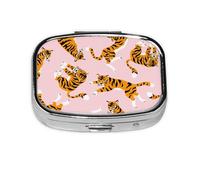 Circus Animal Cute Tigers On The Pink Background,Meta Pill Box 2 Compartment Medicine Case,Portable Organizer