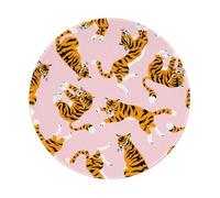 Circus Animal Cute Tigers On The Pink Background Round Mouse Pad, Sewn Edge Design 8 x 8 in