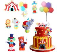 Circus Cake Toppers Set Circus Cake Decorations with Clown Elephant Bear Birthday Toppers Colourful Balloons Carnival Theme Clown Cake Decoration for Kids Birthday Carnival Party