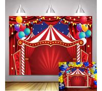 Circus Carnival Backdrop 2.1x1.5m Red Curtain Tent Glitter Stars Photography Background Circus Carnival Themed Birthday Party Newborn Baby Shower Cake Table Decorations Banner