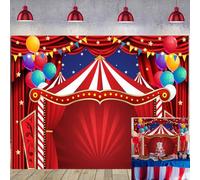 Circus Carnival Backdrop 2.4x1.8m Red Curtain Tent Glitter Stars Photography Background Circus Carnival Themed Birthday Party Newborn Baby Shower Cake Table Decorations Banner