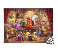 Circus Chickens Backstage Jigsaw Puzzle for Adults 500 Pieces, Whimsical Cartoon Art Illustration, Premium Thick Cardboard with Matte Finish, for Rooster Lovers and Puzzle Enthusiasts