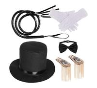 Circus Costume Accessories, Top Hat Epaulette Set, Bow Tie Gloves Whip, 12.6x2.95 inches Women Men Cosplay Themed Events, Parties Circus Outfit Accessory for Stage Performances and Festival