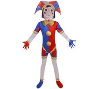 Circus Costume Jester Clown Costume Circus Merch Red and Blue Cosplay Outfit with Mask, Full Bodysuit with Gloves and Shoe Covers, Fancy Dress for Halloween and Carnival for Adult and Kids 180 A01