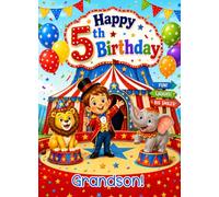 Circus Fun Boys 5th Birthday Card for Grandson