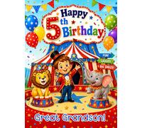 Circus Fun Boys 5th Birthday Card for Great Grandson