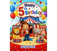 Circus Fun Boys 5th Birthday Card for Nephew