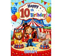Circus Fun Girls 10th Birthday Card for Sister
