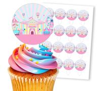 Circus Tent Pink Blue Yellow Pastel, 16 Wafer Cupcake Stand-Up Toppers