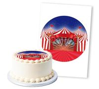 Circus Tent Red White Starry Night, 1 Icing Sheet 8" Round Cake Topper