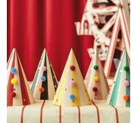 Circus Theme Paper Party Pompom Hats - DIY Kit, Pack of 6 Fun Party Hats for Circus-Themed Celebrations