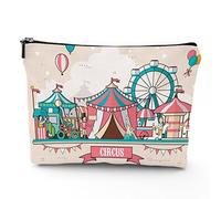 Circus Theme,Travel Bag Makeup Case Cosmetic Bag,Circus Facilities Scenery in Flat Design,Linen Makeup Bag Great Gift for Travel,Multicolor,7x9in