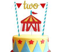 Circus Two Birthday Cake Topper, Vintage Tent Big 2nd Cake Topper Tent Two Cake Topper for Kids Boys or Girls 2nd Birthday Party Decorations Supplies
