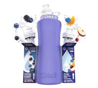 Cirkul 32oz. Matte Periwinkle Stainless Steel Water Bottle Starter Kit with Periwinkle Lid, 2 Flavor Cartridges (1 LifeSip Blackberry Blueberry, 1 GoSip Berry Blue Punch) No Sugar, Zero Calorie Drink