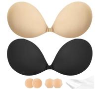 CIRLOSO Sticky Bra Push Up - Strapless Adhesive Bras,Invisible Backless Bra,Lift Support for Women (2 Pair), Black+nude, 00