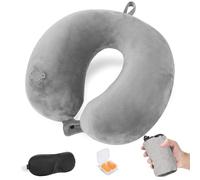 Cirorld Inflatable Travel Pillow, Blow up Neck Pillow for Travel, Lightweight Inflatable Travel Pillow for Airplane with Eye Mask and Earplugs-Travel Essentials for Flying, Grey