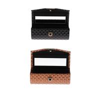 Cirraorive 2 Pieces Lipstick Holder with Mirror PU Leather Lipstick Case Box Container for Handbag with Flocking Lining Snap Closure Suitable, Black and Brown, 9 x 3.5 x 3.5 cm