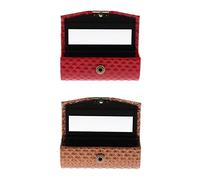 Cirraorive 2 Pieces Lipstick Holder with Mirror PU Leather Lipstick Case Box Container for Handbag with Flocking Lining Snap Closure Suitable, Red and Brown, 9 x 3.5 x 3.5 cm