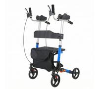 Cirraorive Elderly with Seat Upright Aid Forearm Support Folding with Bag Stable 20 cm Wheels for Smooth Movement Suitable for Seniors Park Paths Sidewalks Home, Blue, Armrest Four-Wheel Walker
