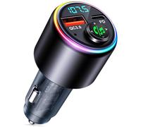 CIRYCASE Bluetooth 5.3 Car Adapter, Type-C PD 30W & QC3.0 18W USB Car Charger, Cigarette Lighter Car Bluetooth FM Transmitter for Music & Hands-Free Call, Joystick Button Design & 7 Colors LED Backlit