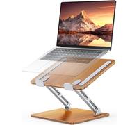 CIRYCASE Laptop Stand for Desk, Aluminum & Wood Ergonomic Laptop Riser with Adjustable Angle, Foldable Dual-Bar Computer Stand, Compatible with MacBook, HP, All 10-16" Laptops (Royal Teak Grain)