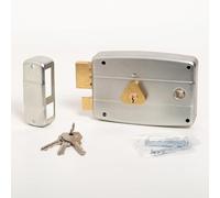 CISA Iron Door Lock to Apply 15057160279 - Galvanised Steel Lock with Cylinder and Pass-Through Handle Frame - Exterior Door Lock Entry 60 - Left Hand Apply